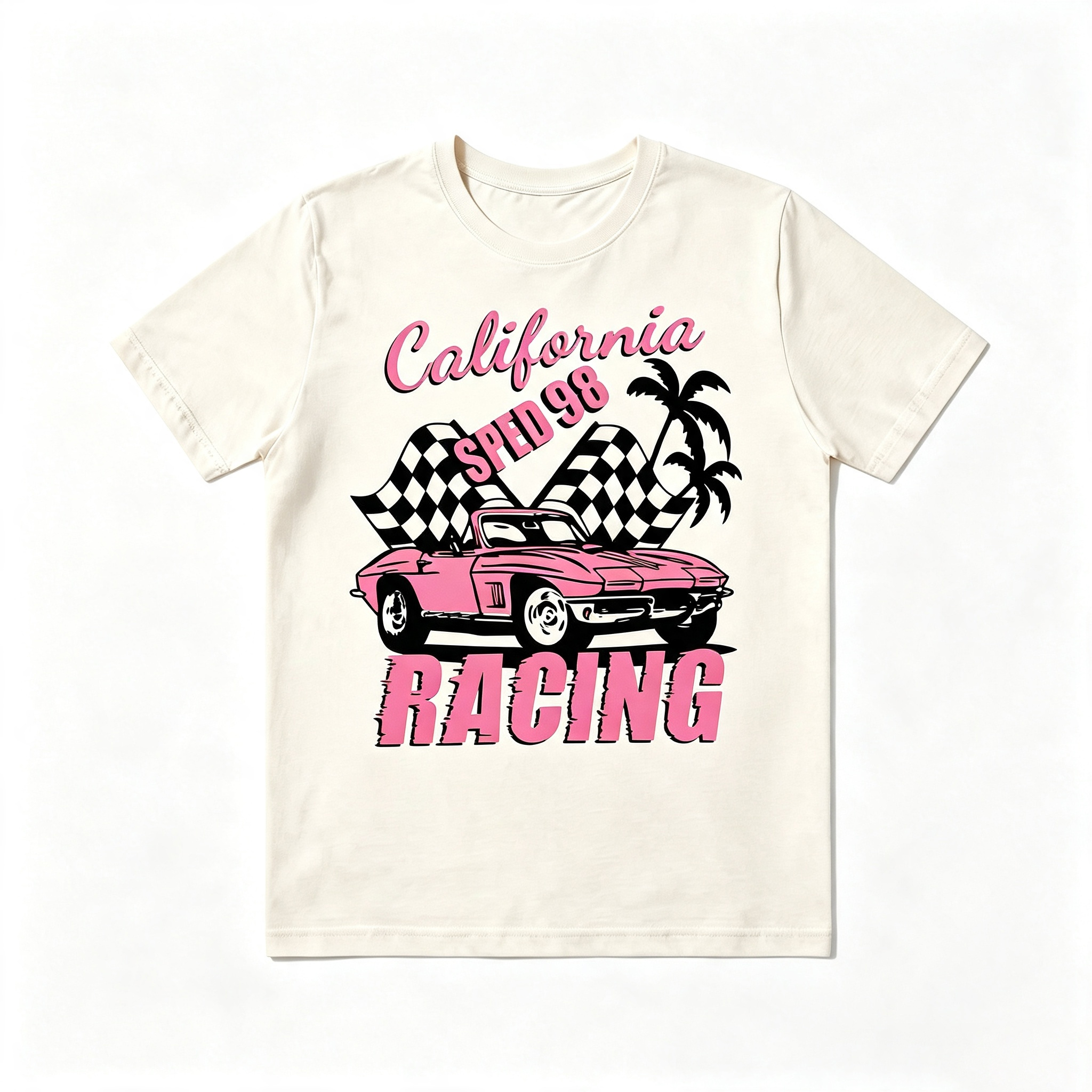 Retro Western Cowgirl California Racing Vintage Car Tee