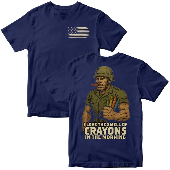 USMC Crayon Eater T-Shirt – I Love The Smell of Crayons in the Morning Funny Marine Corps Tee