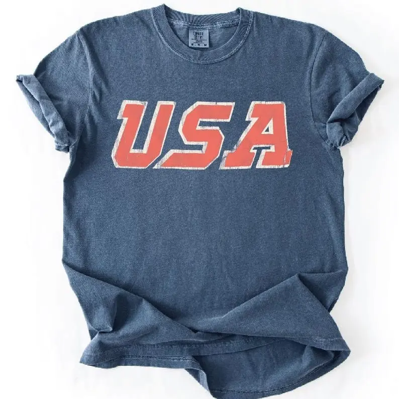 Unisex Vintage USA Tee. Patriotic July 4th Red, White and Blue.
