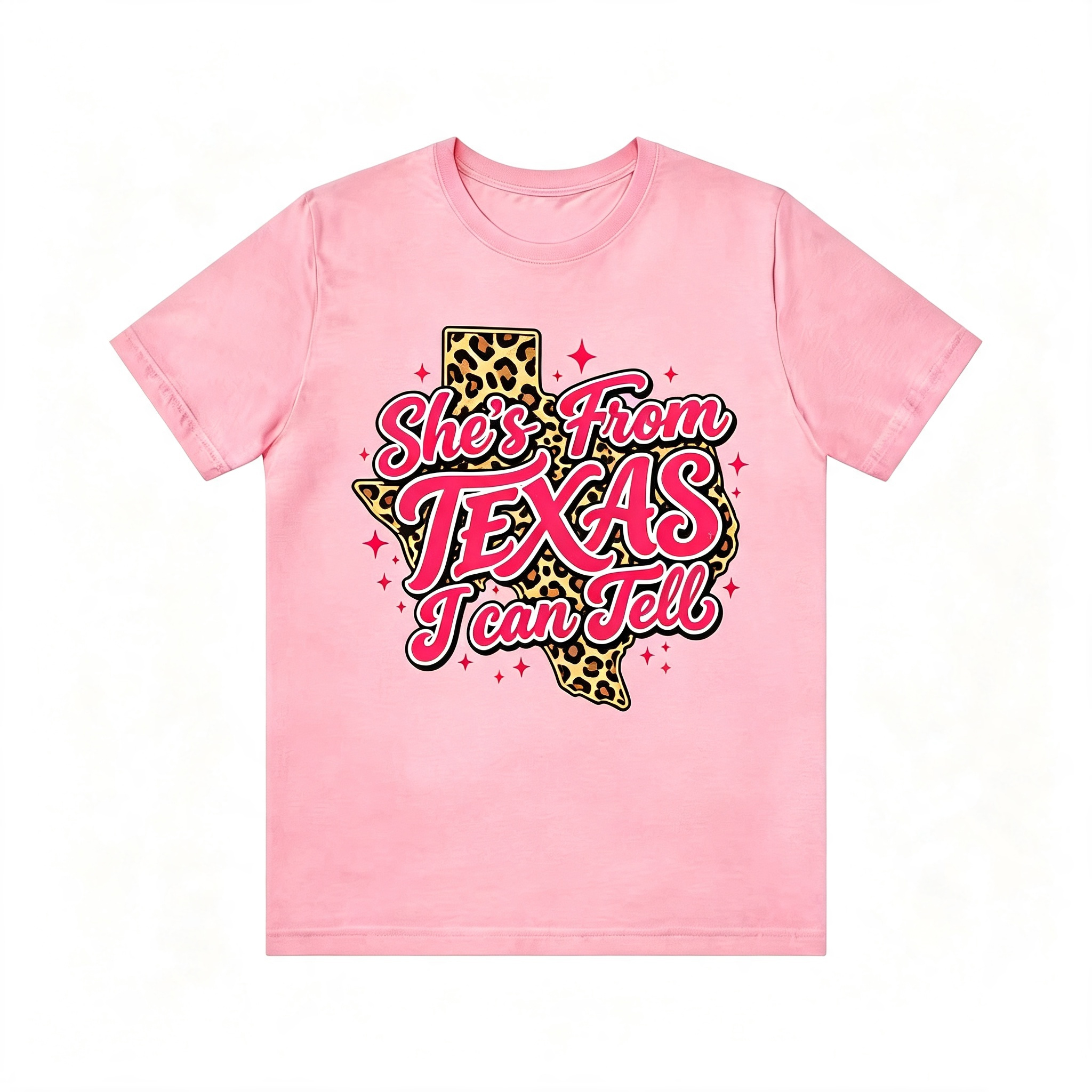 She's From Texas I Can Tell Leopard Texas Map Graphic T‑Shirt