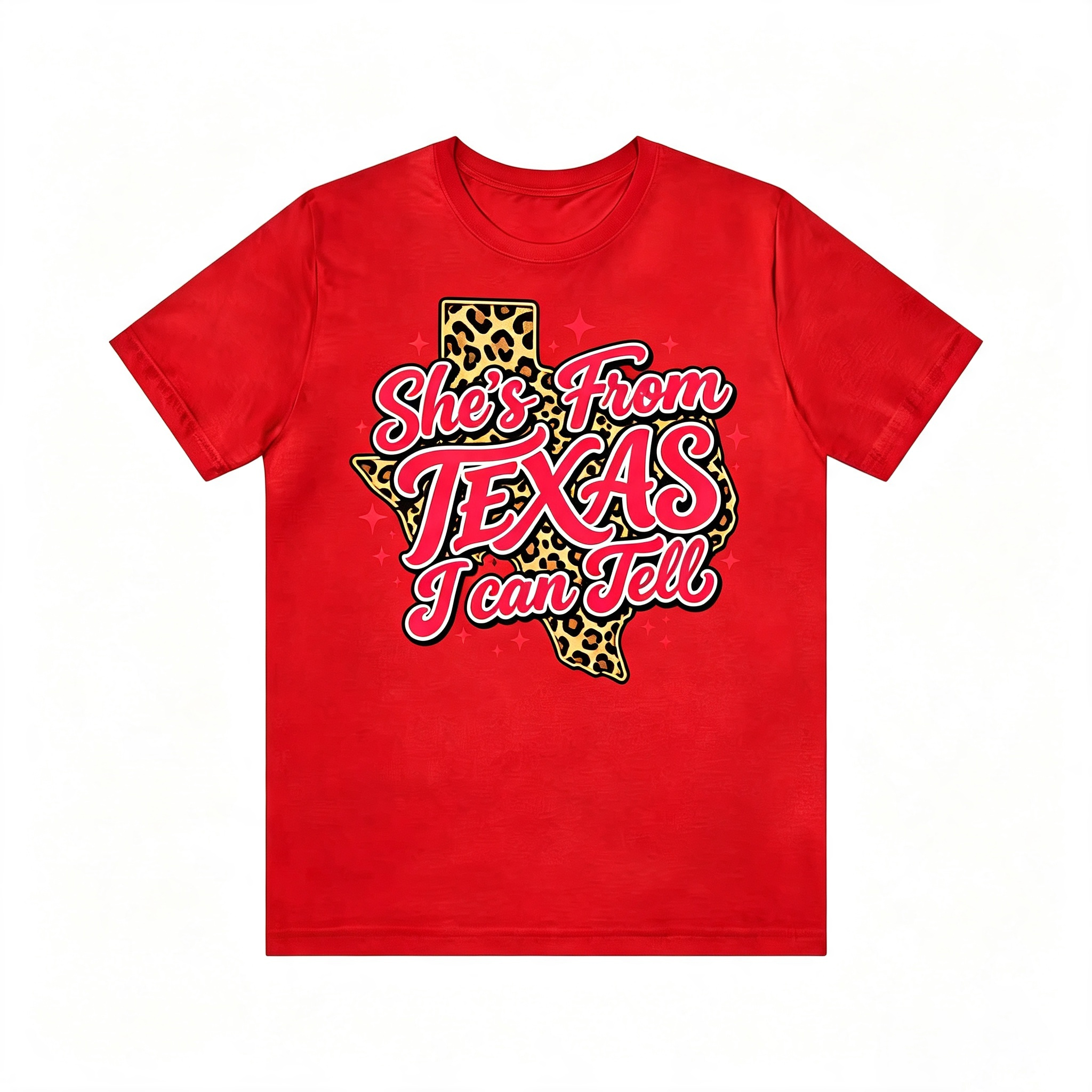 She's From Texas I Can Tell Leopard Texas Map Graphic T‑Shirt