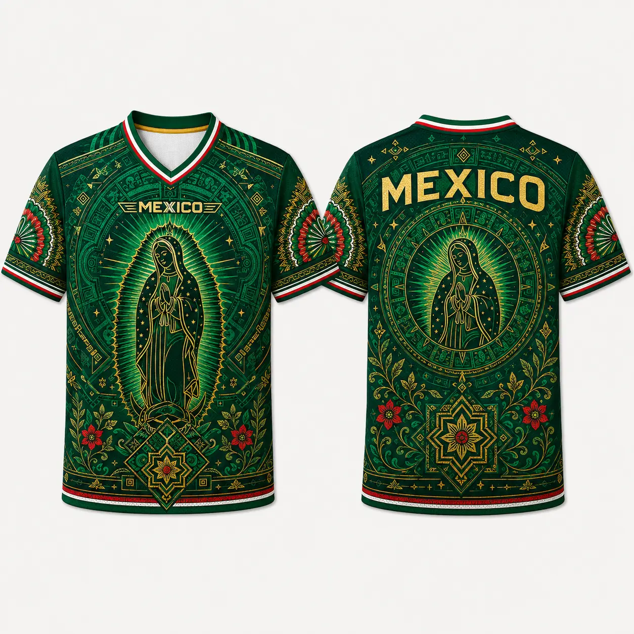 2026 Mexico Inspired Green V-Neck Sports Jersey