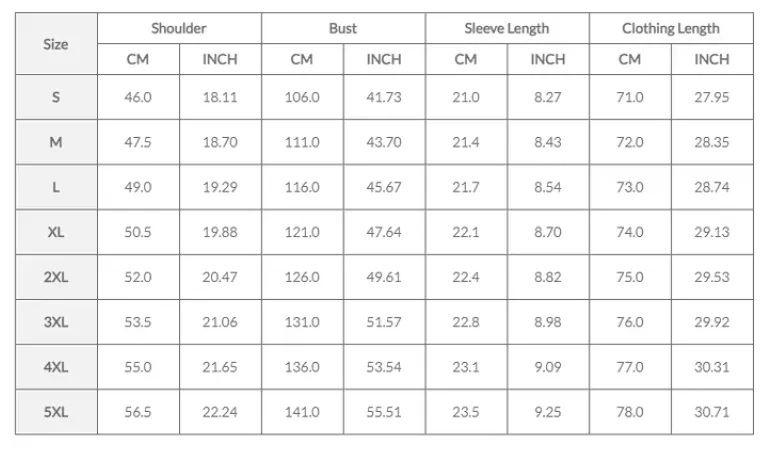 Size chart