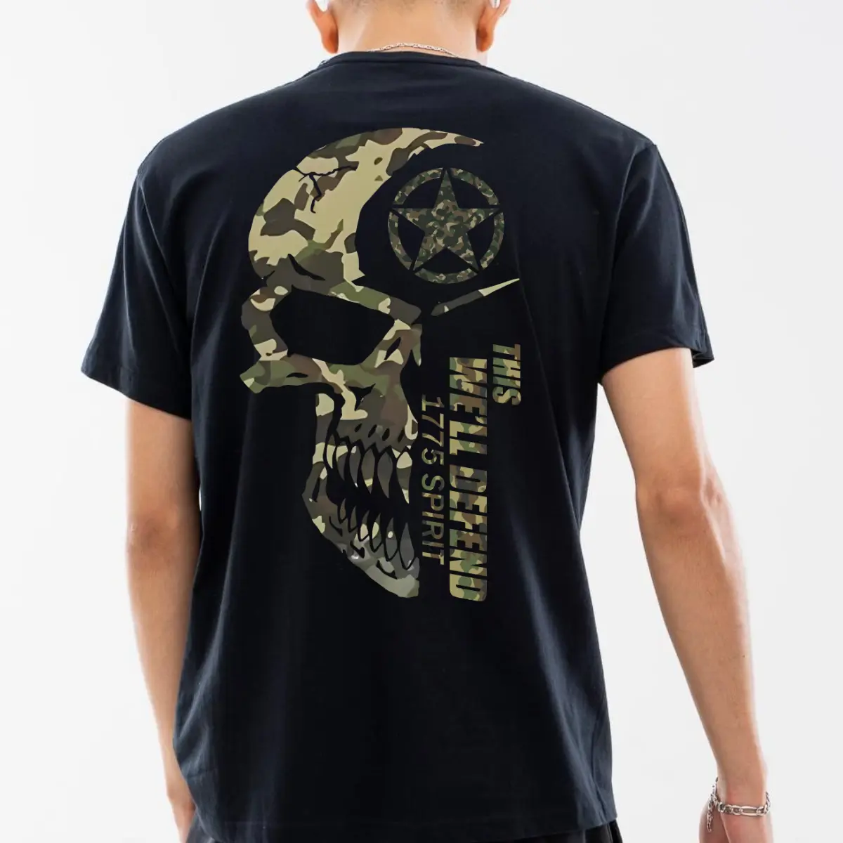 Gildan Men's Classic Soft Cotton Relaxed Fit Crew Neck Ribbed Short-Sleeve T-Shirt - U.S. Army Theme "This We’ll Defend" Graphic, Streetwear Casual Top, Cotton Fabric, All Seasons Proud Gift for Veterans, Graphic Print, Shortsleeve Tee, 100% Cotton