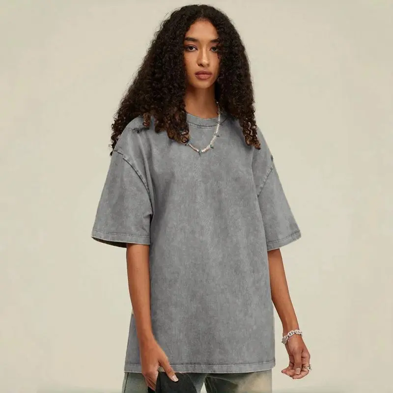 Holafish 3-Pack Unisex Cotton Half Short Sleeves Casual Loose Solid Streetwear T-Shirts Soft Retro Street Top for Fitness Oversized Crewneck Round Neck Garments Summer - Piece