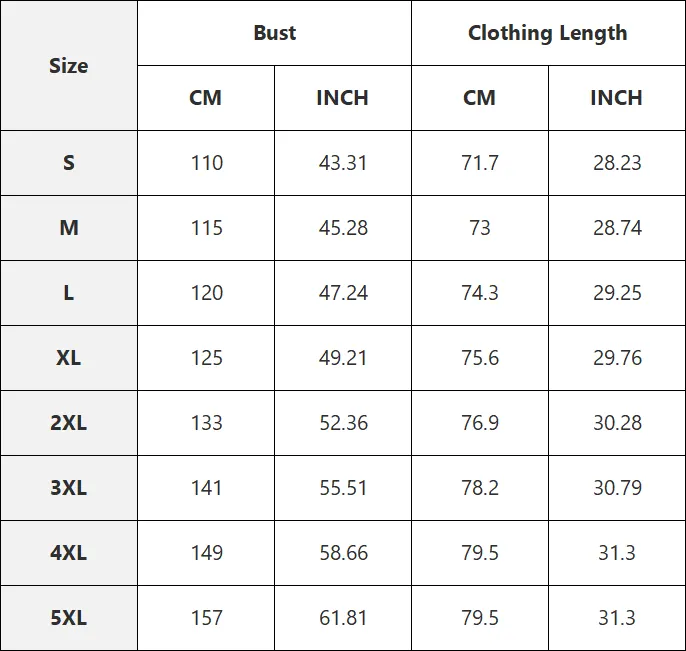 Size chart