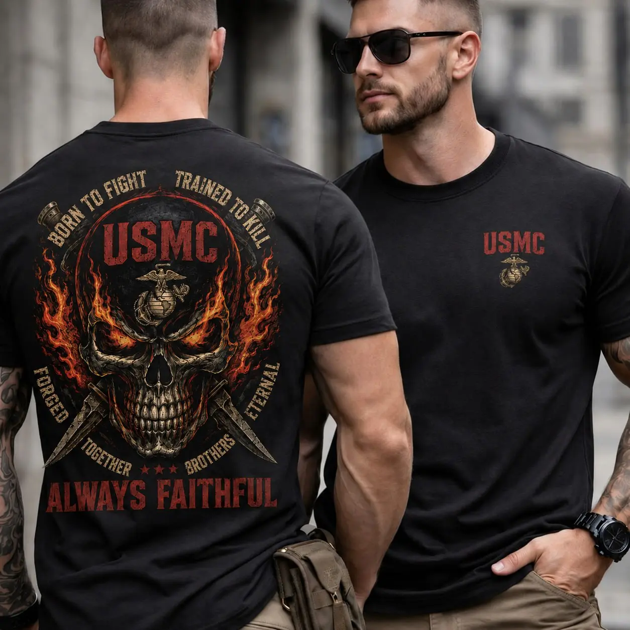 USMC Flaming Skull Menswear Graphic Tee