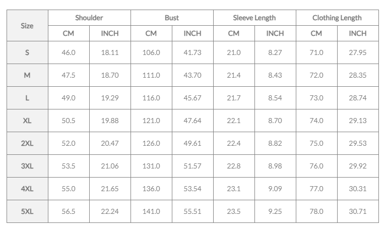 Size chart