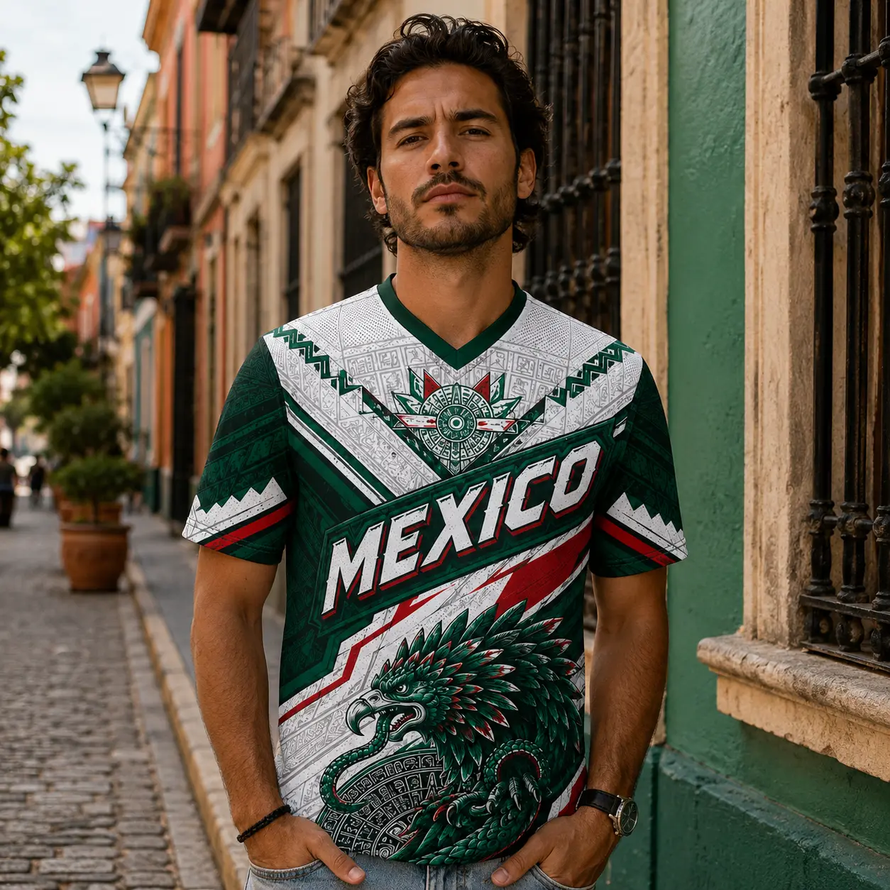 Short-Sleeve V-Neck Mexico Jersey T-Shirt - Unisex