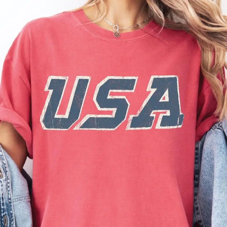 Unisex Vintage USA Tee. Patriotic July 4th Red, White and Blue.
