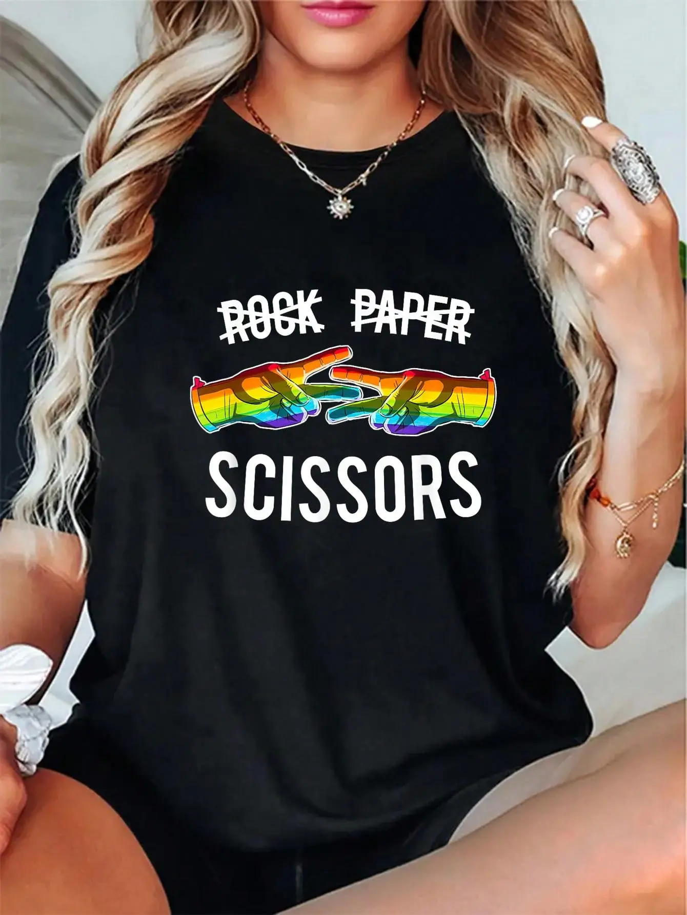 Rock Paper Scissors Lesbian Pride Rainbow LGBT T-Shirt