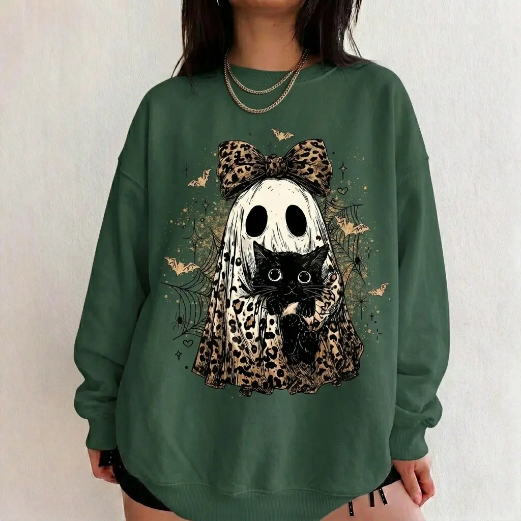 Leopard Ghost Cat Halloween Sweatshirt