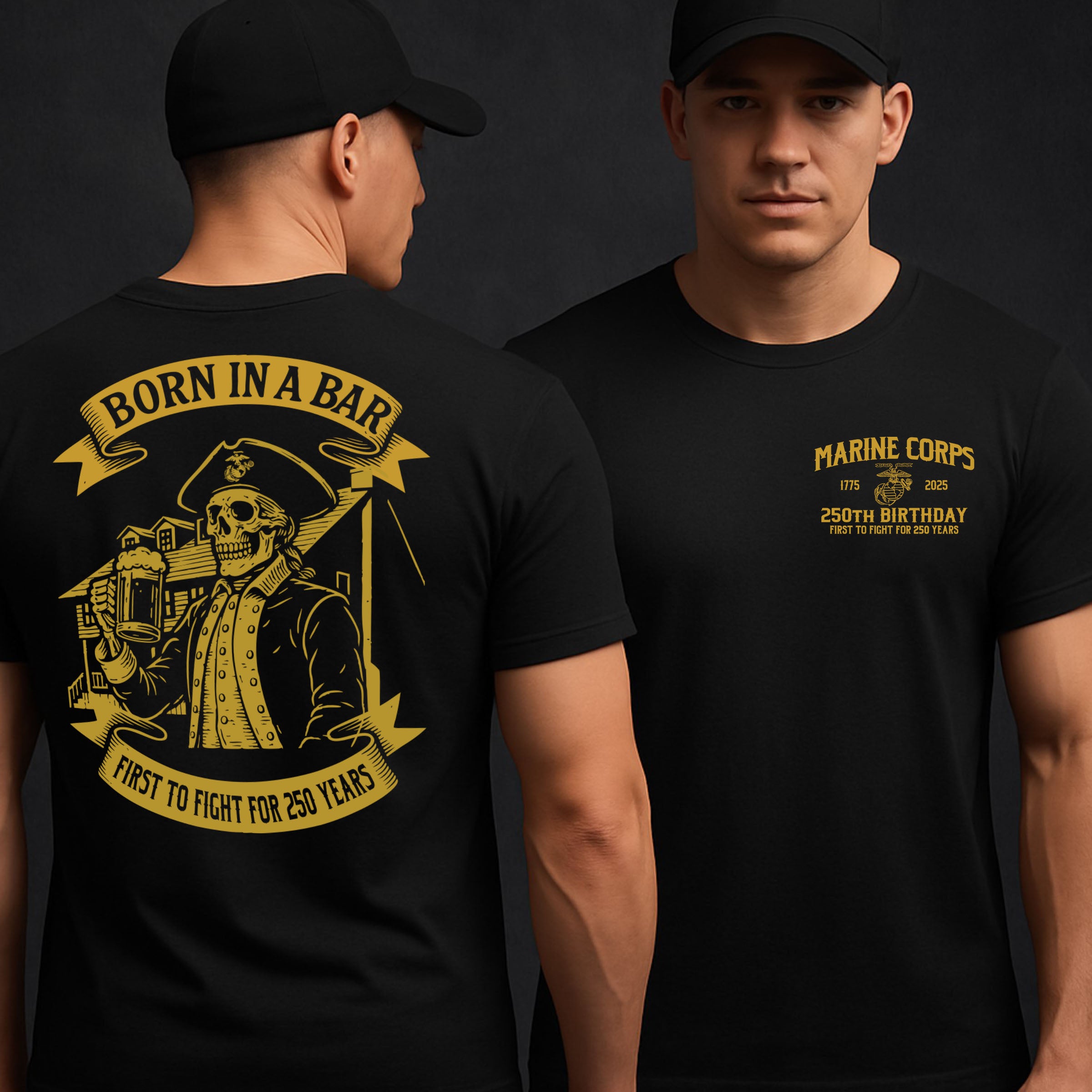 Marines Born In A Bar Skull 250th Birthday T-shirt