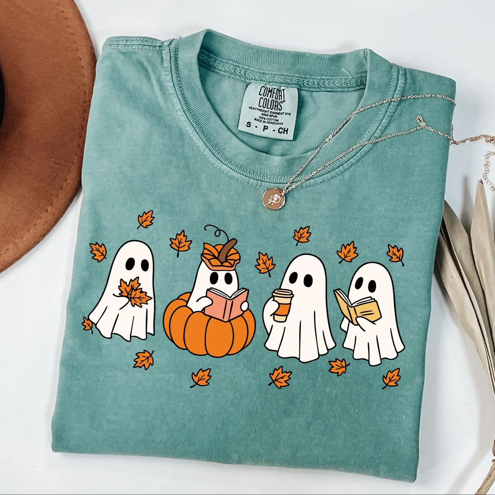  Pumpkin Ghosts Reading Book Shirt