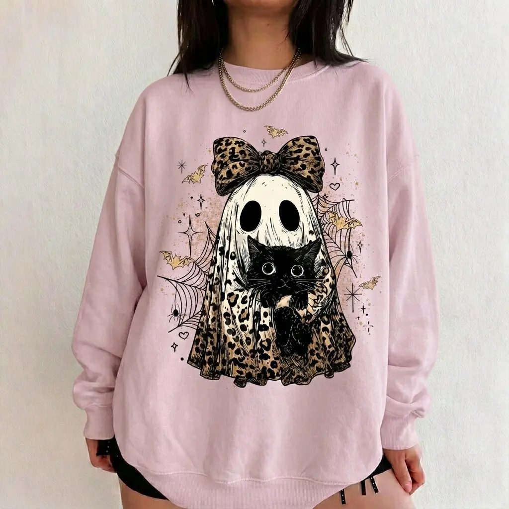 Leopard Ghost Cat Halloween Sweatshirt