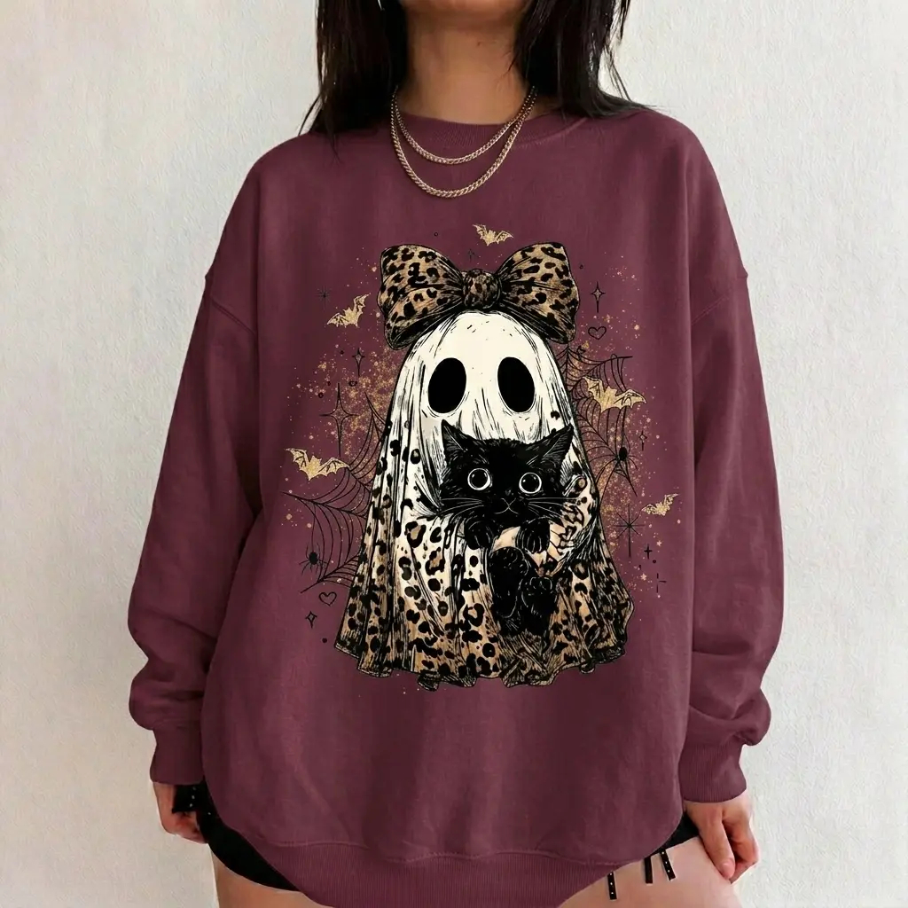 Leopard Ghost Cat Halloween Sweatshirt