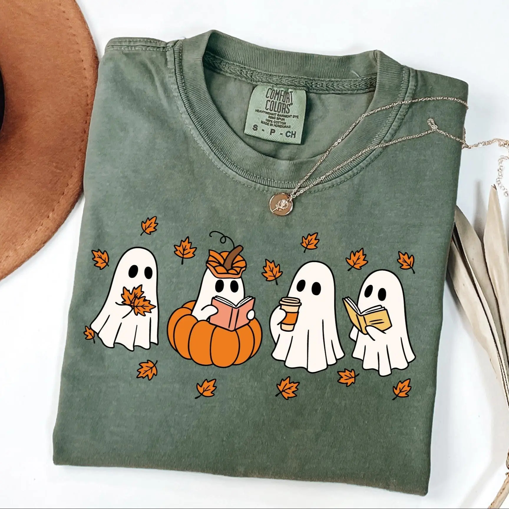  Pumpkin Ghosts Reading Book Shirt