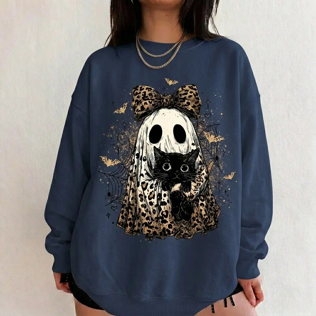Leopard Ghost Cat Halloween Sweatshirt