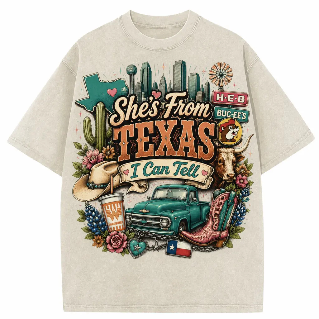 She’s From Texas” Vintage Wash Graphic Tee