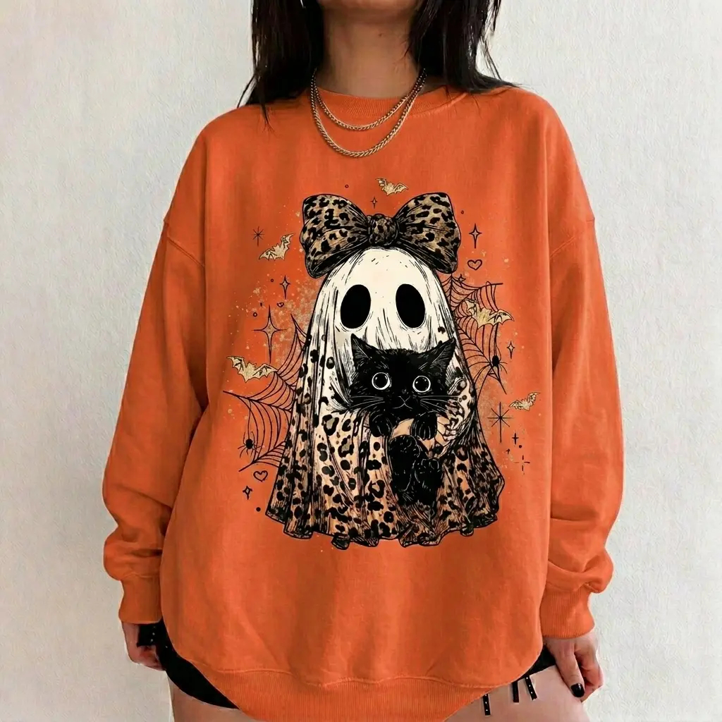 Leopard Ghost Cat Halloween Sweatshirt