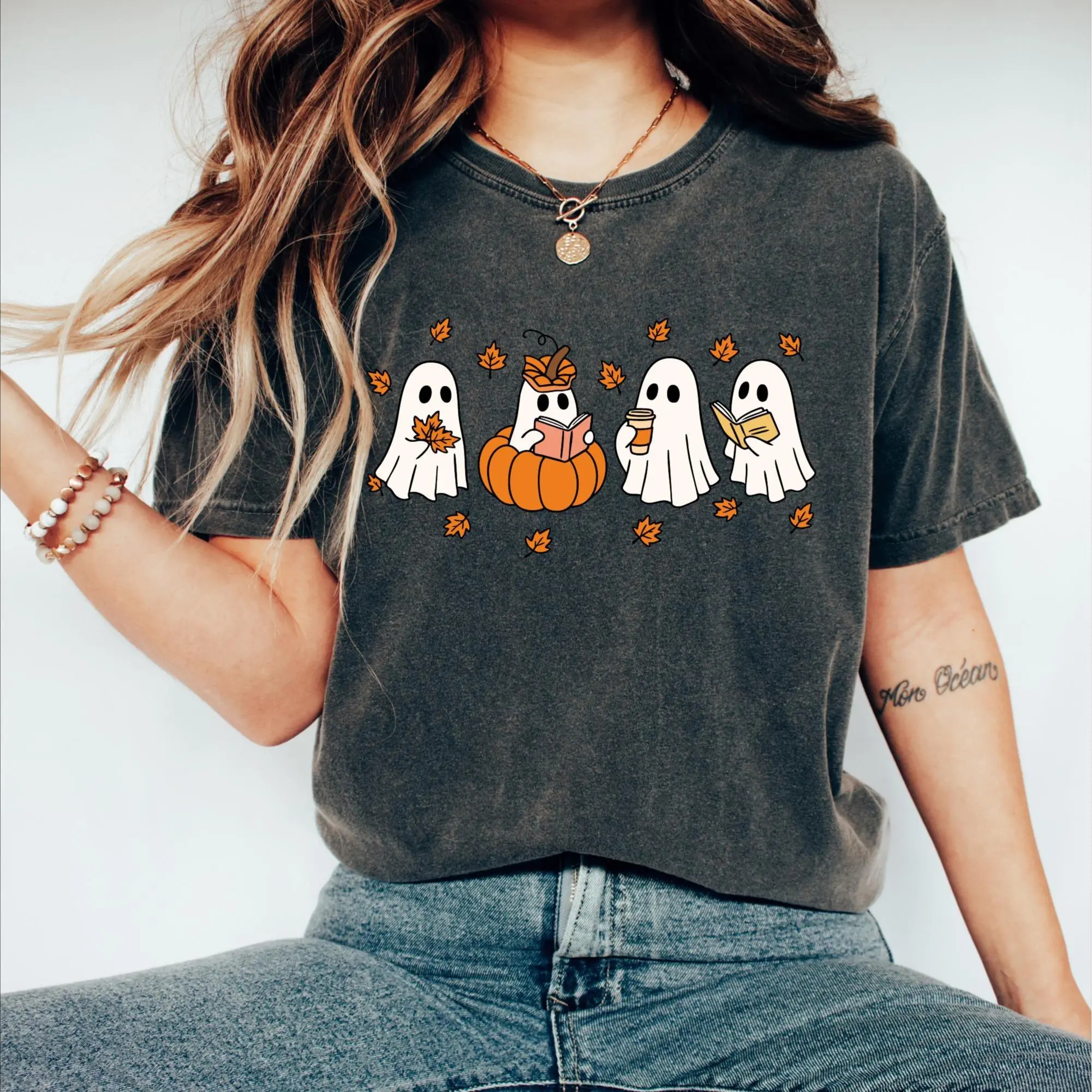  Pumpkin Ghosts Reading Book Shirt