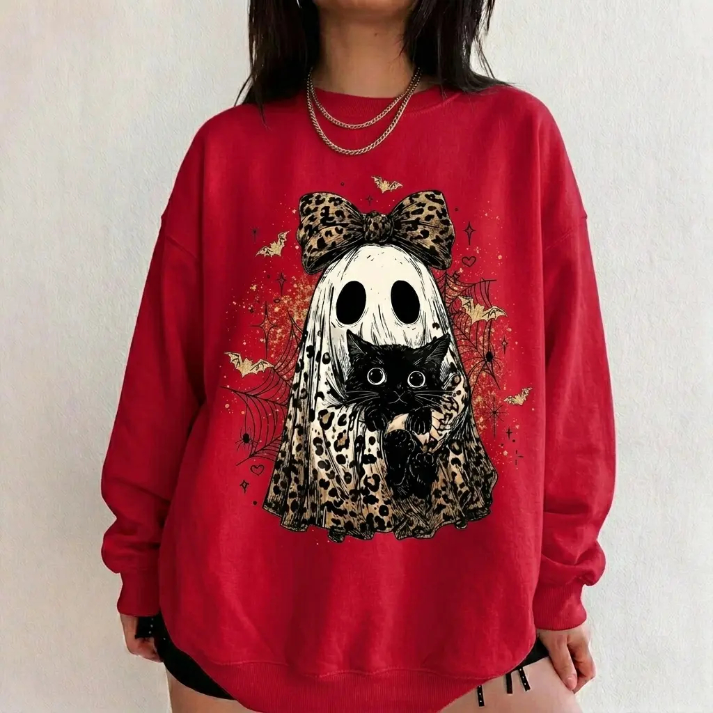Leopard Ghost Cat Halloween Sweatshirt