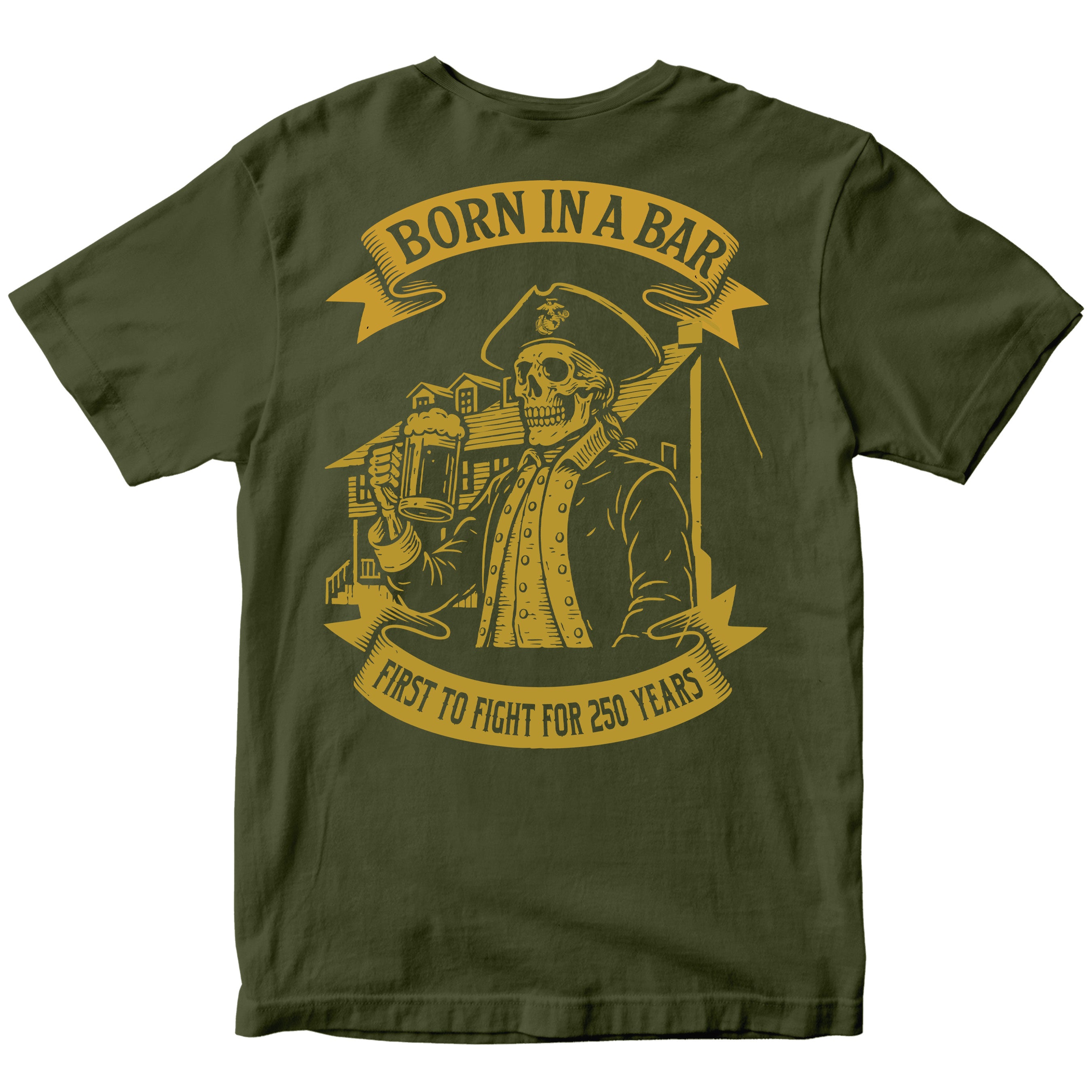 Marines Born In A Bar Skull 250th Birthday T-shirt