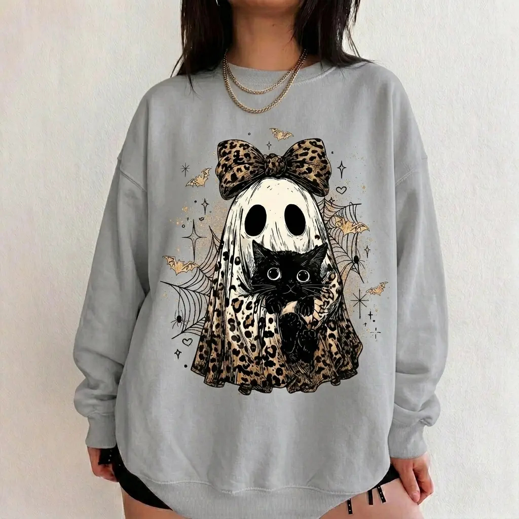 Leopard Ghost Cat Halloween Sweatshirt