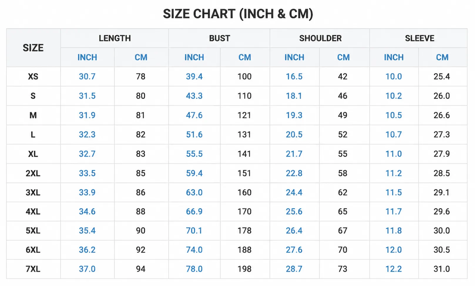 Size chart