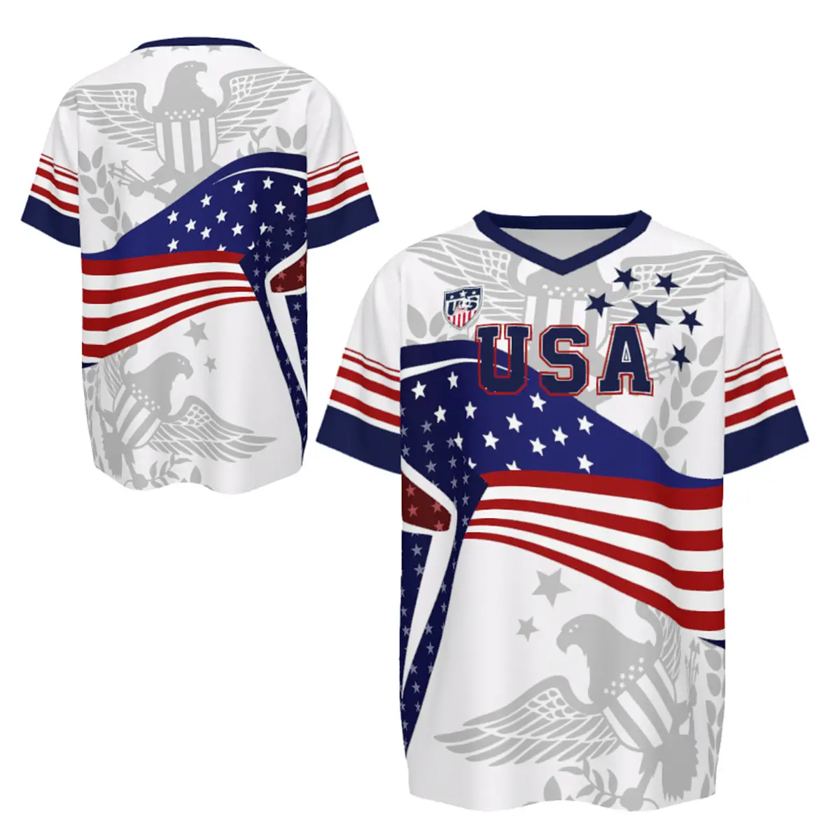 V-Neck USA Bald Eagle Graphic Soccer Jersey