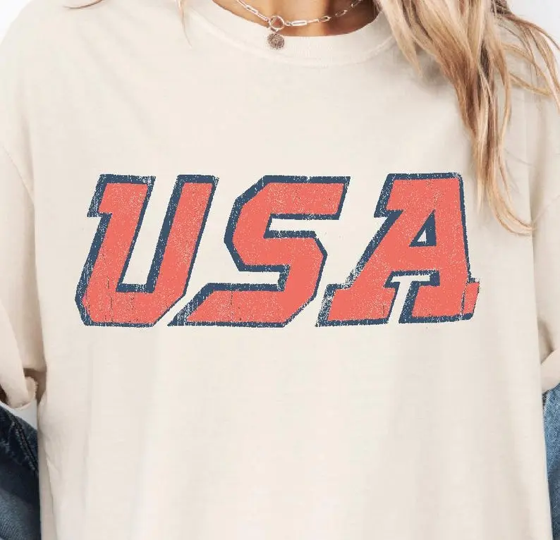 Unisex Vintage USA Tee. Patriotic July 4th Red, White and Blue.