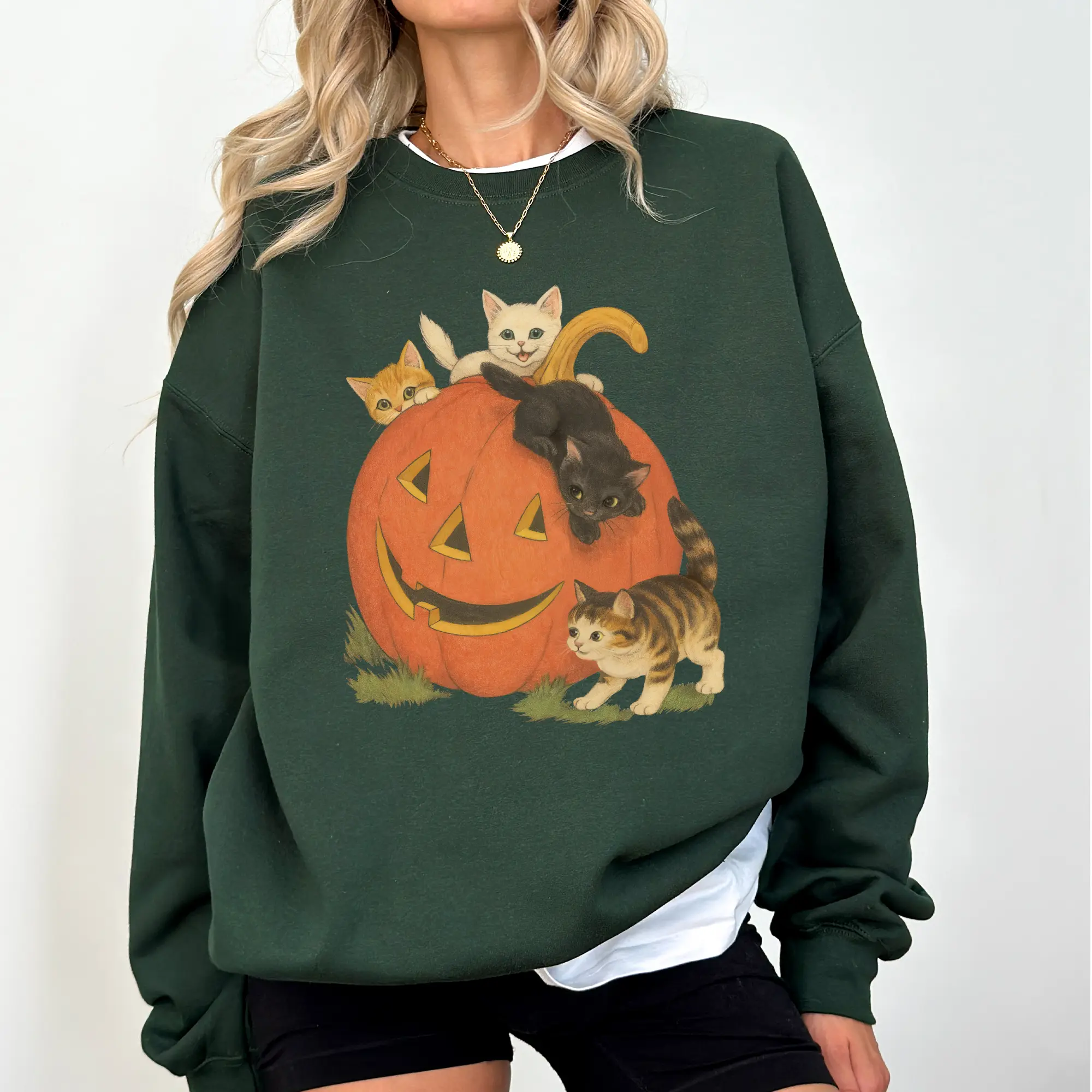 Vintage 90s Halloween Cat Crewneck Sweatshirt