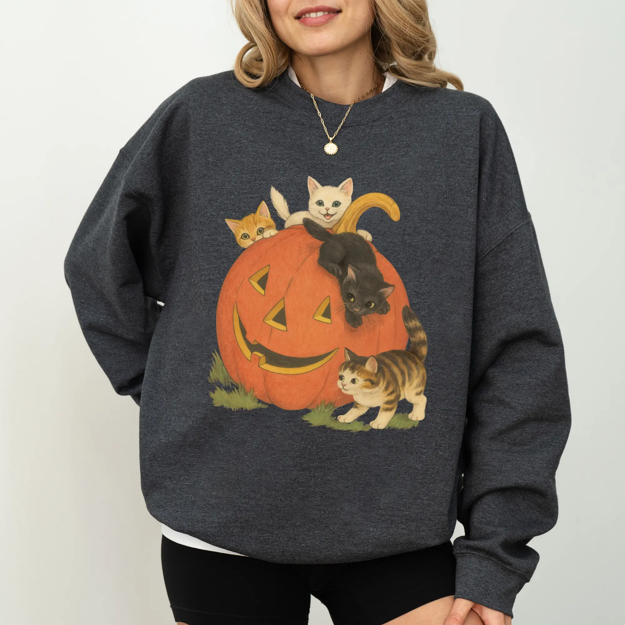 Vintage 90s Halloween Cat Crewneck Sweatshirt