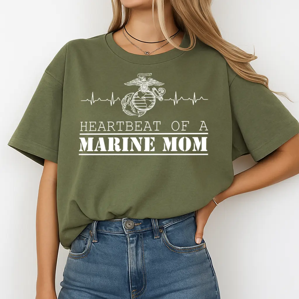US Marine Mom Heartbeat T-Shirt – Proud USMC Mama Military Family Graphic Tee