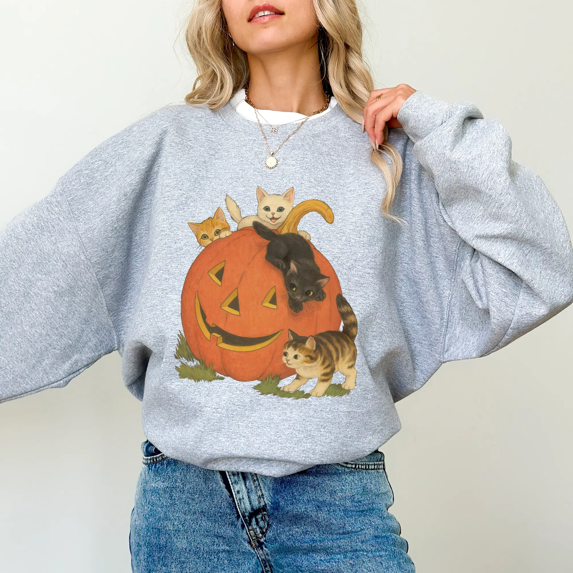 Vintage 90s Halloween Cat Crewneck Sweatshirt