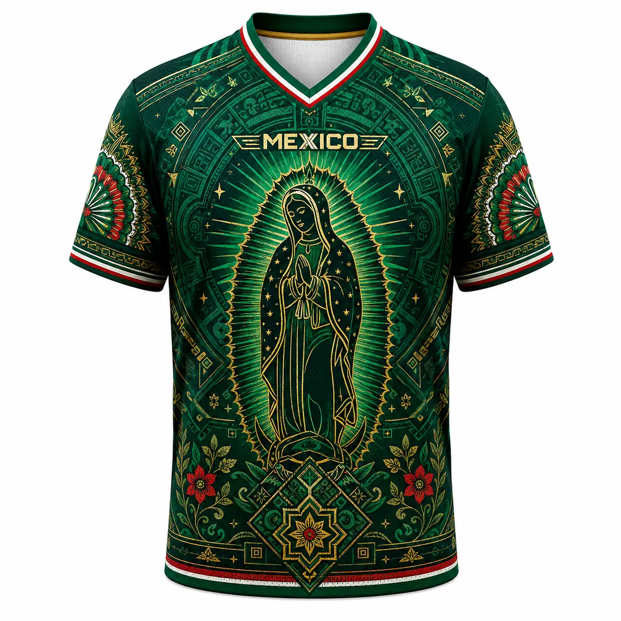 2026 Mexico Inspired Green V-Neck Sports Jersey