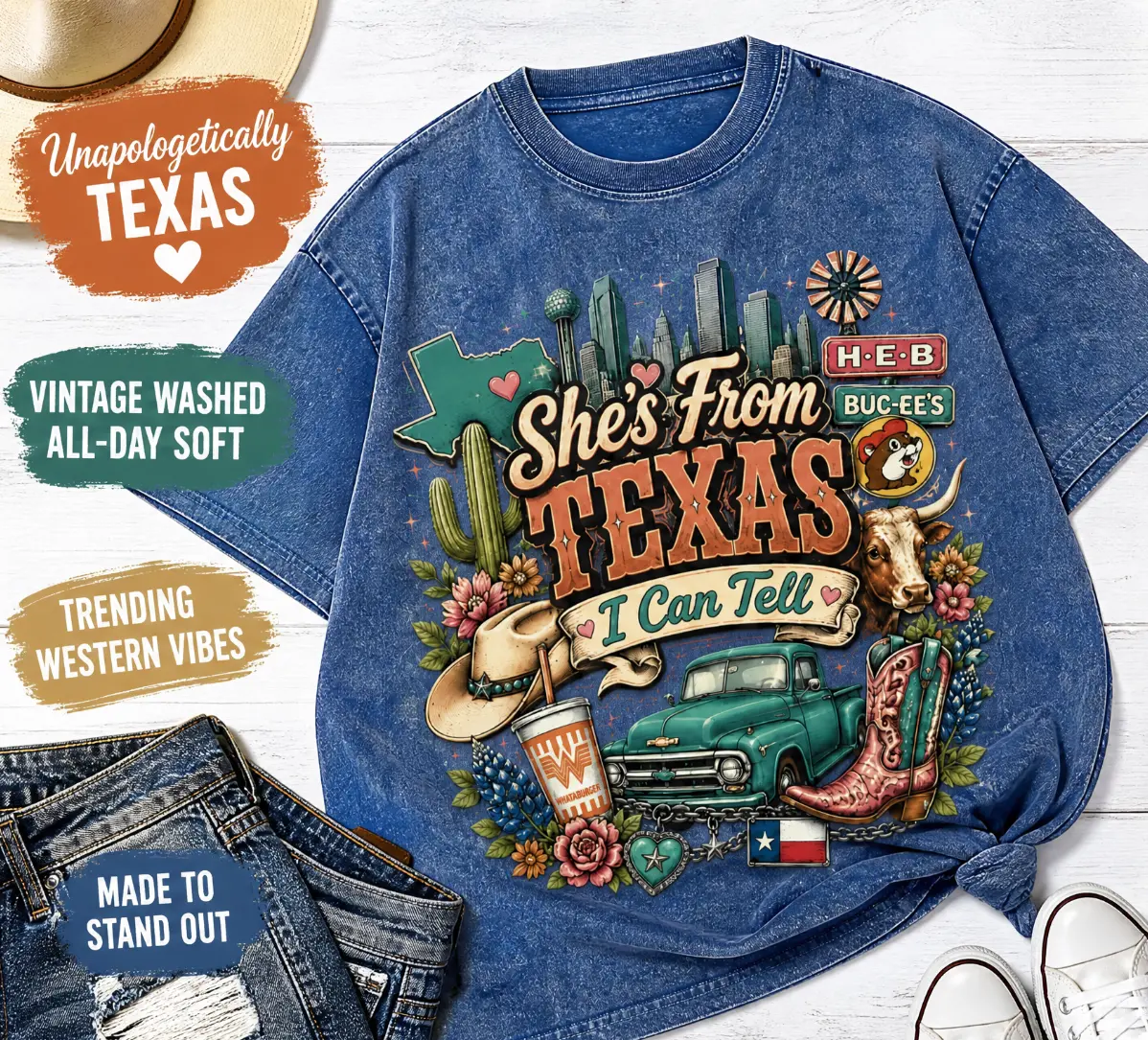 She’s From Texas” Vintage Wash Graphic Tee