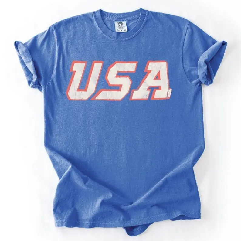 Unisex Vintage USA Tee. Patriotic July 4th Red, White and Blue.