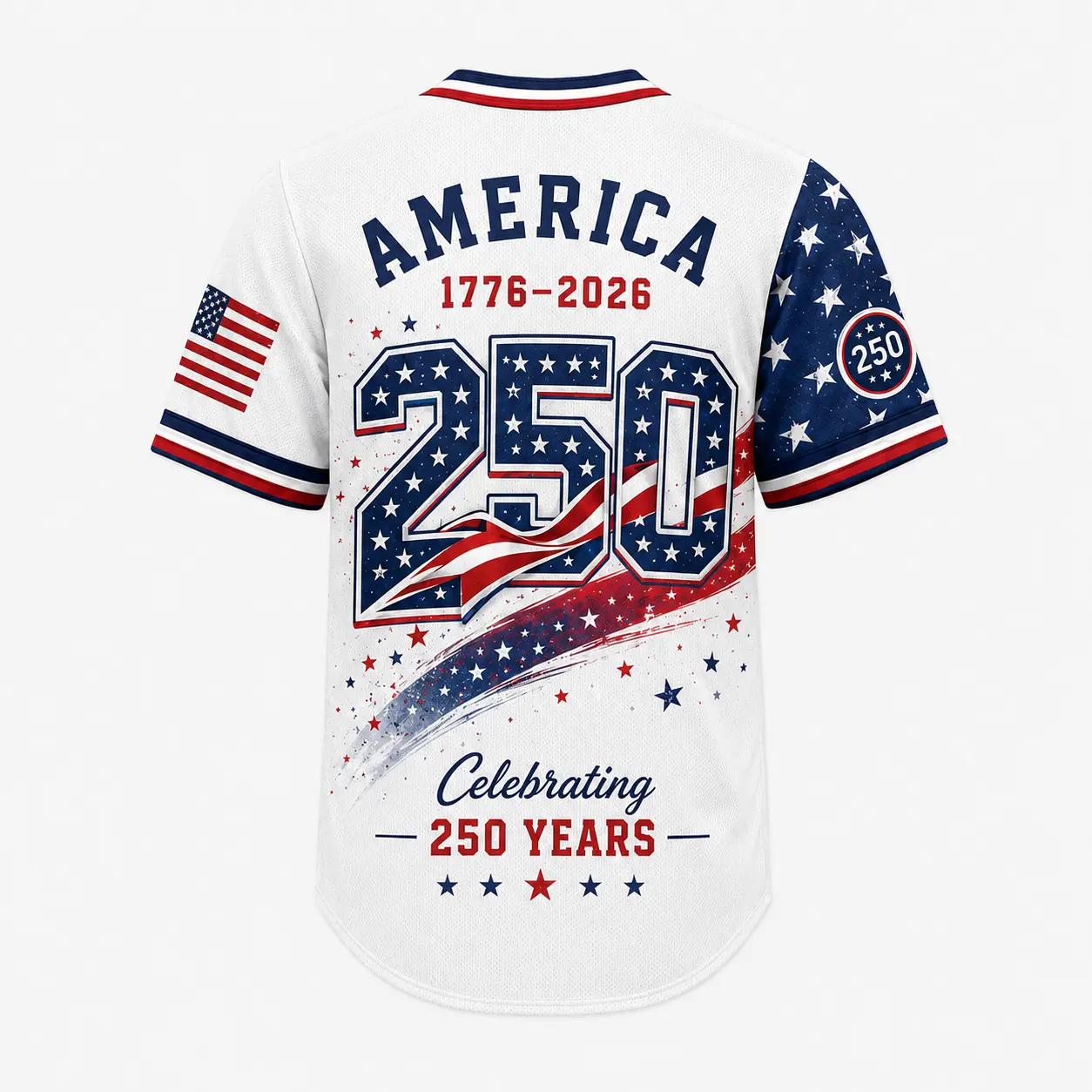 Men's USA 250th Anniversary Baseball Jersey - 1776-2026 Patriotic Button-Down Shirt
