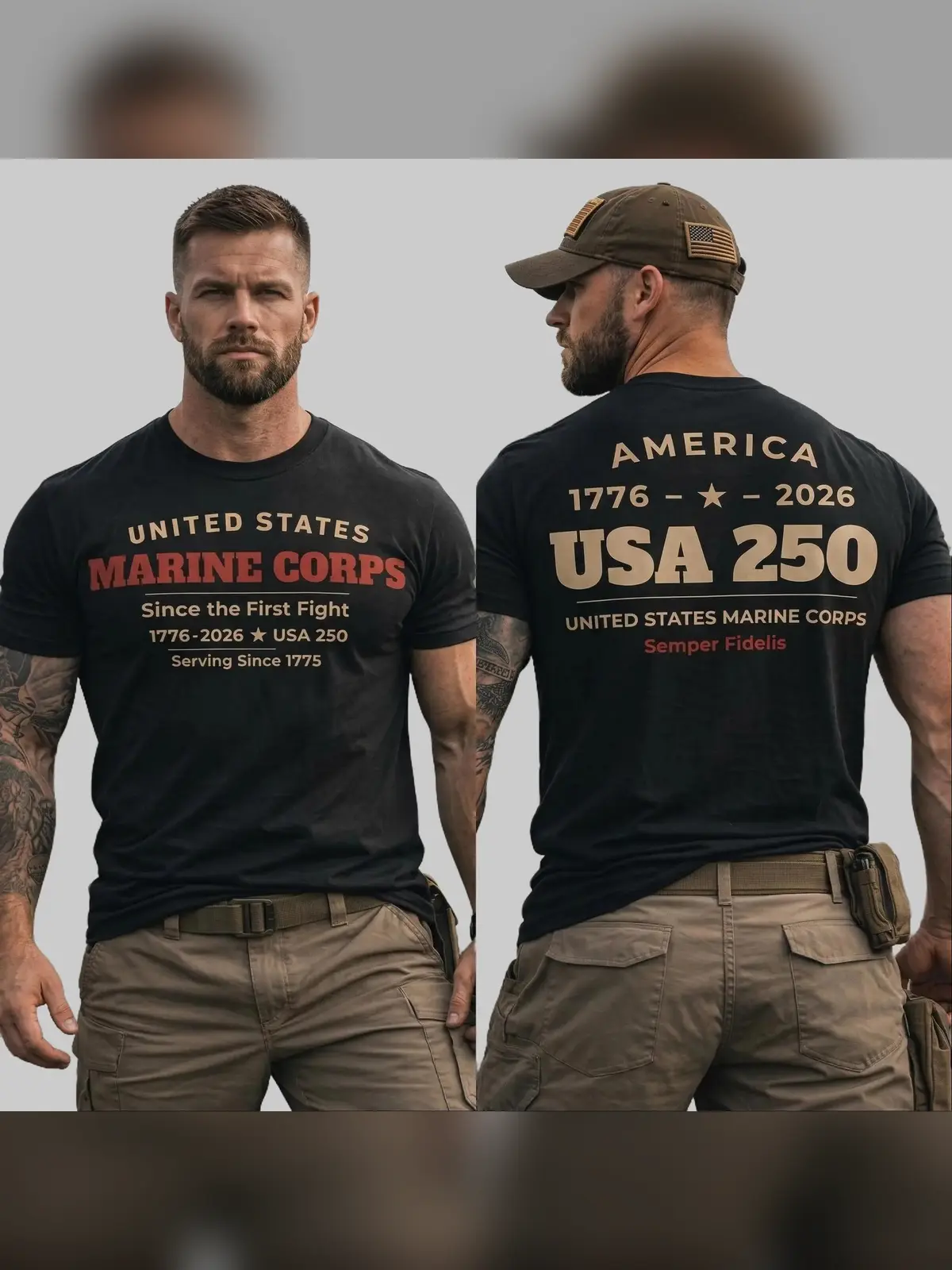 Menswear Graphic Print T-Shirt - Unisex US Marine Corps 250th Anniversary