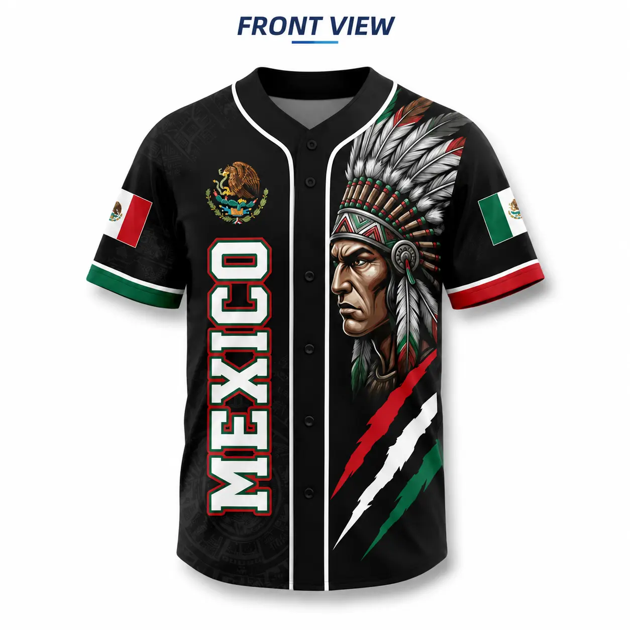 Mexican Flag Eagle Aztec Warrior Button-Up Mexico Jersey