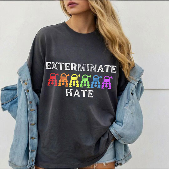 Doctor Who PRIDE Exterminate Hate, Themed Rainbow Dalek Parody Unisex T-shirt