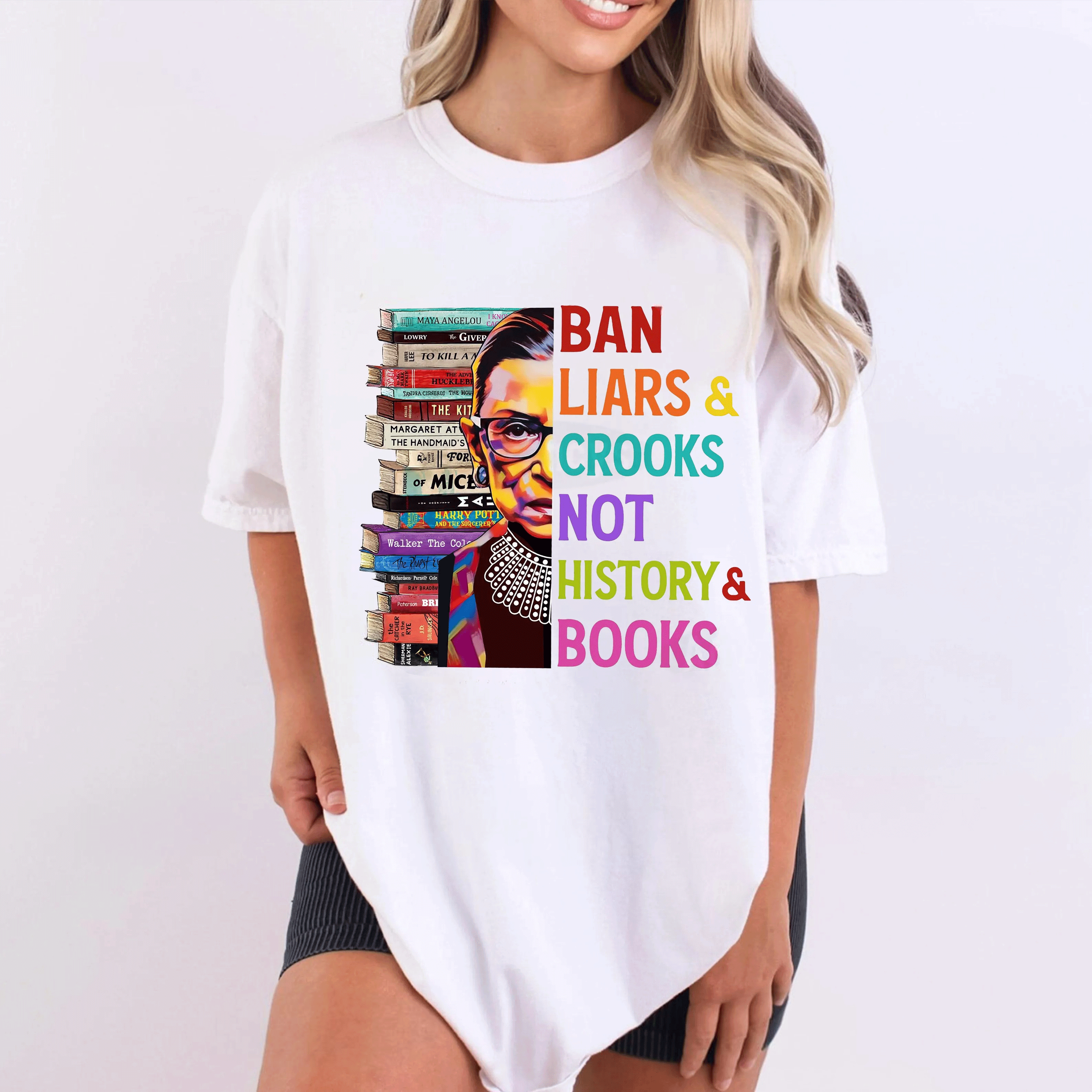 Ban Liars and Crooks Not History and Books ,Rainbow Feminist Book Banning Protest Unisex T-shirt