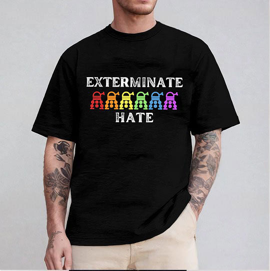 Doctor Who PRIDE Exterminate Hate, Themed Rainbow Dalek Parody Unisex T-shirt