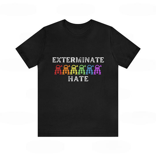 Doctor Who PRIDE Exterminate Hate, Themed Rainbow Dalek Parody Unisex T-shirt