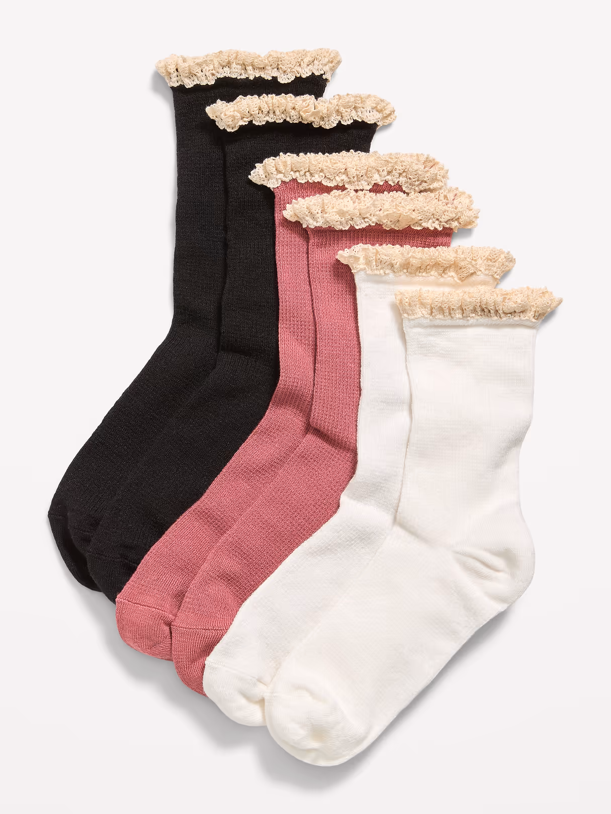 Ruffled Waffle Knit Socks 3-Pack for Girls