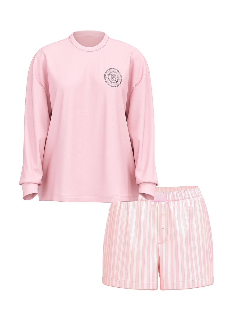 Victoria's Secret Flannel Long-Sleeve Short Tee-Jama Set