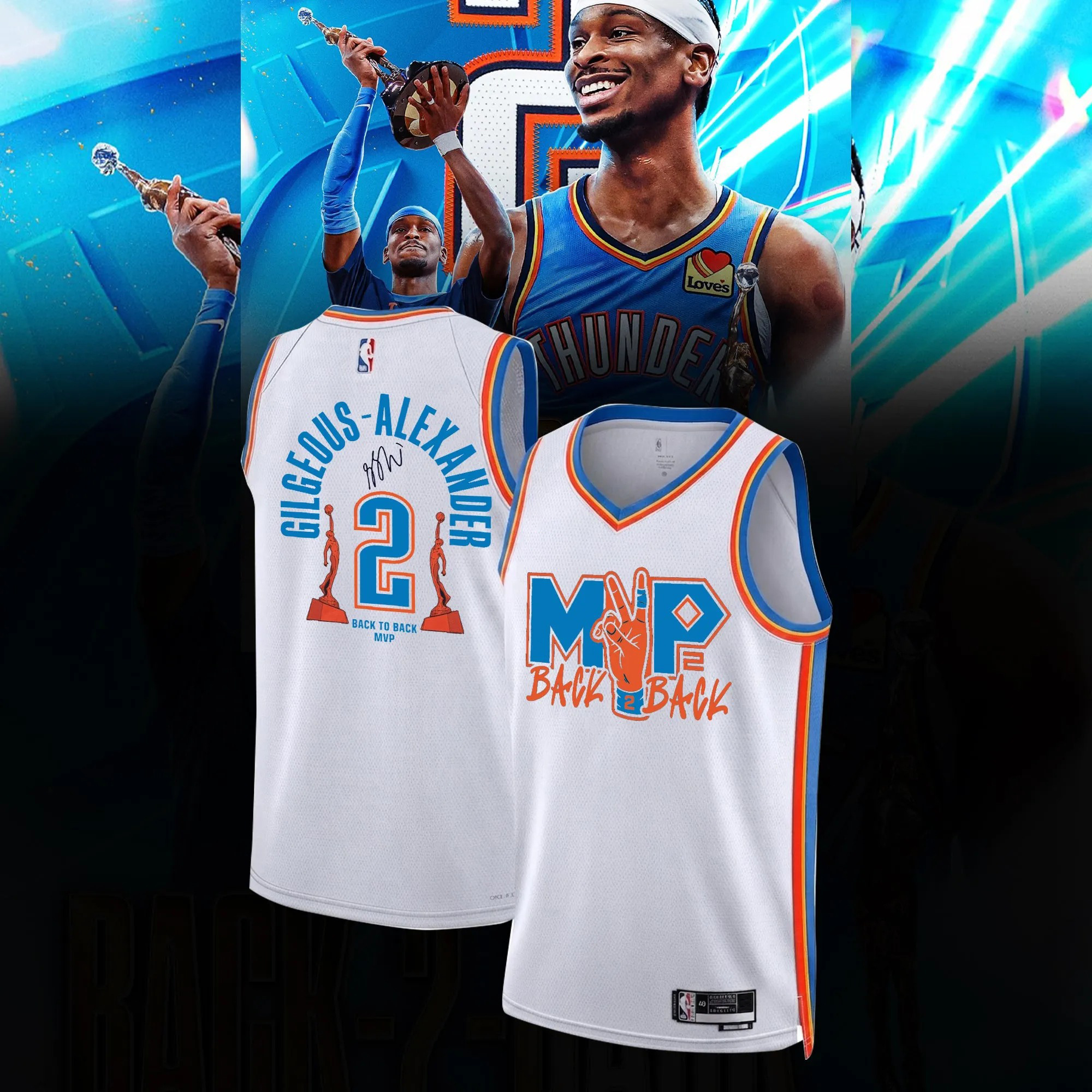 Limited Edition OKC Shai Gilgeous Back to Back 2026 MVP Basketball Jersey