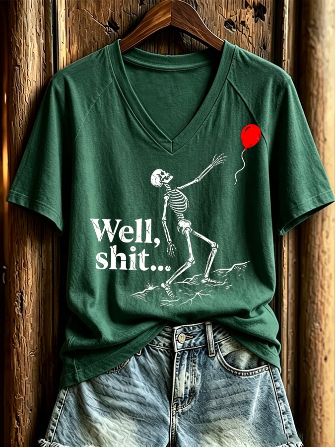Women's Halloween Well, shit... Printed Casual Short-Sleeve T-Shirt