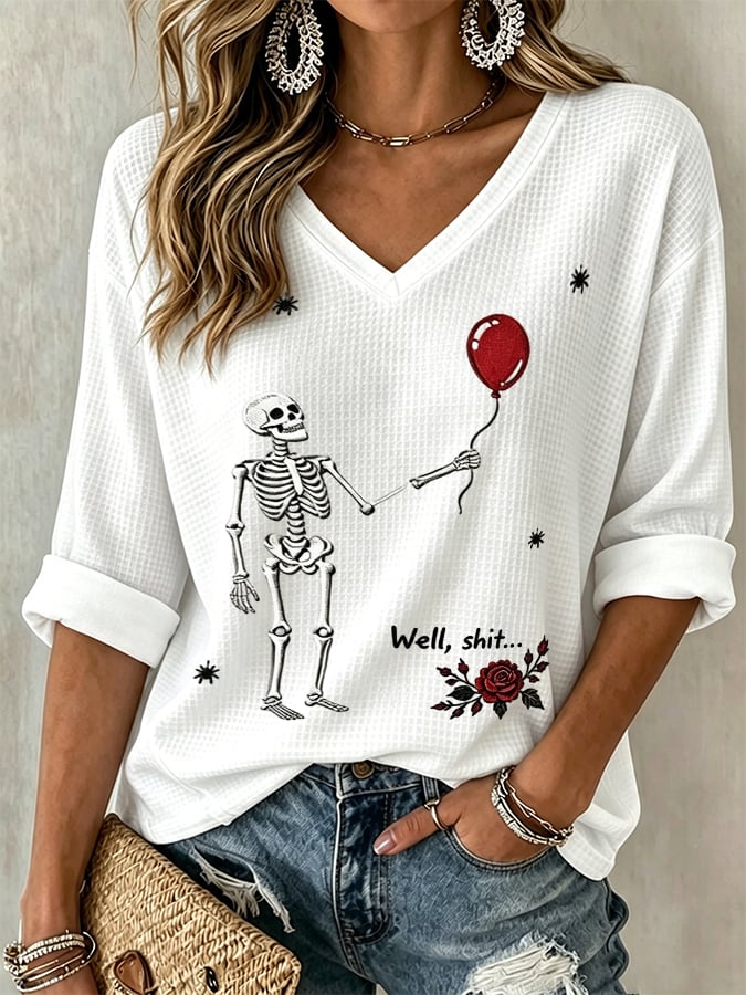 Women's Halloween Well, shit... Print V Neck T-Shirt